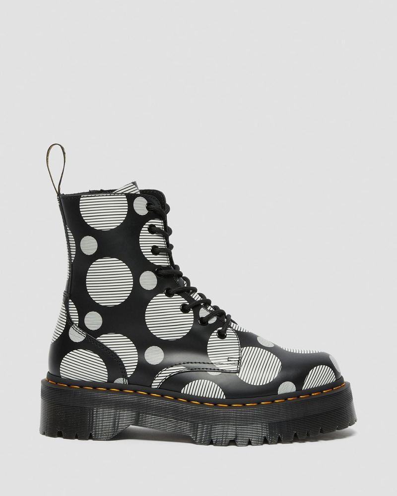 Black Women's Dr Martens Jadon Polka Dot Smooth Leather Platform Boots | CA 245WNB